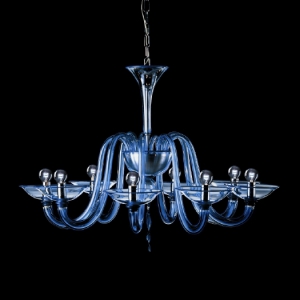 Подвесной светильник 7087 K6 голубое стекло с синими украшениями De Majio